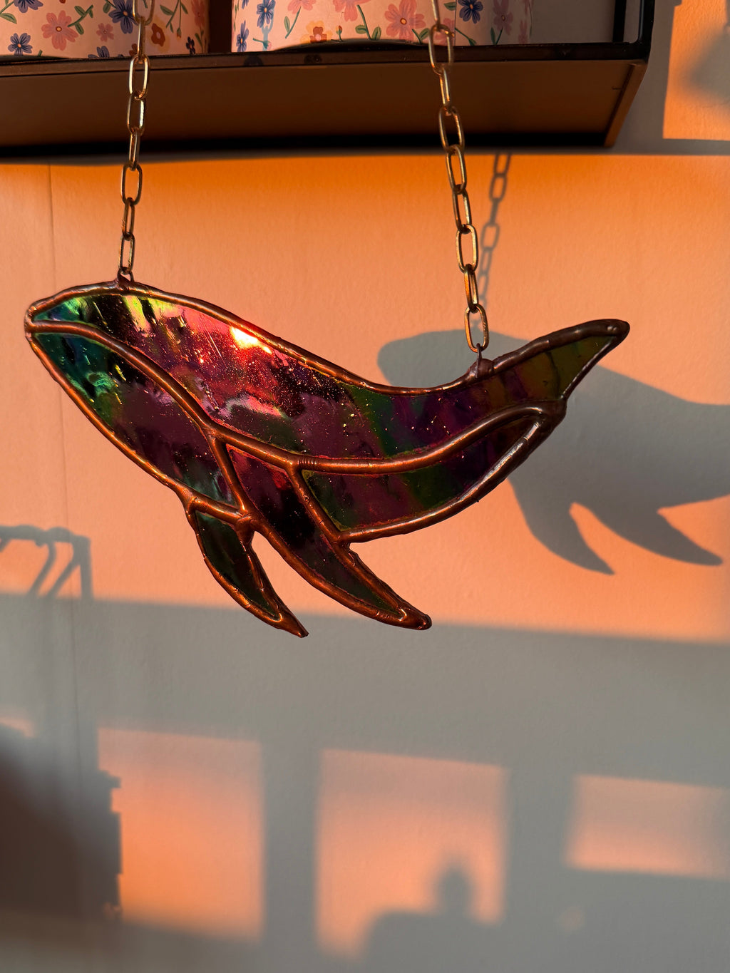 Stained Glass Art Hanger - Iridescent Whale